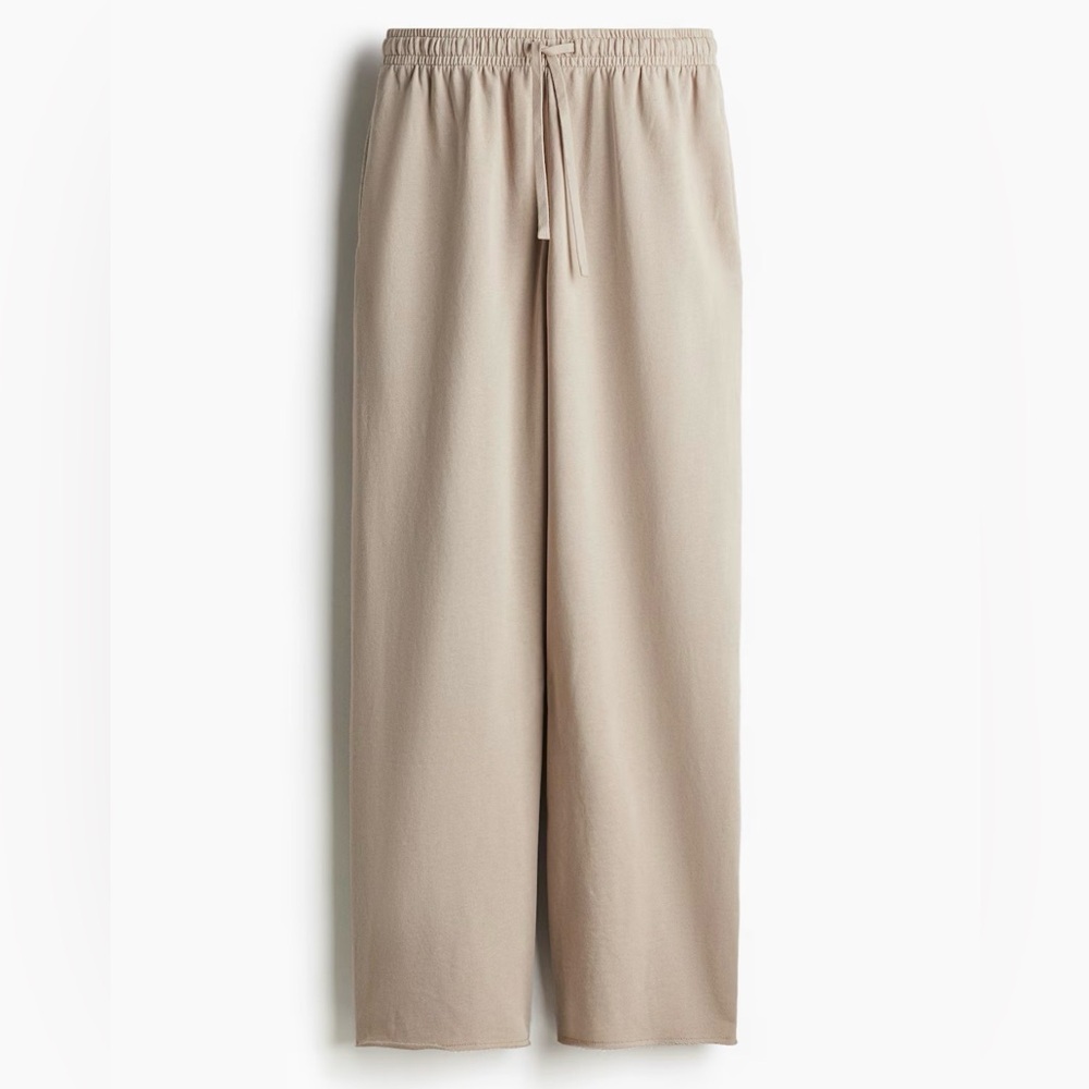 Wide-Leg Drawstring Pants in Light Beige